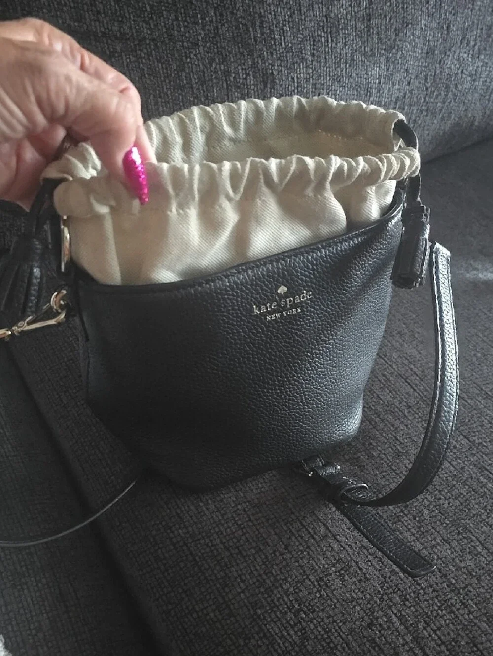 kate spade Black Pebbled Leather Crossbody with Gold Logo